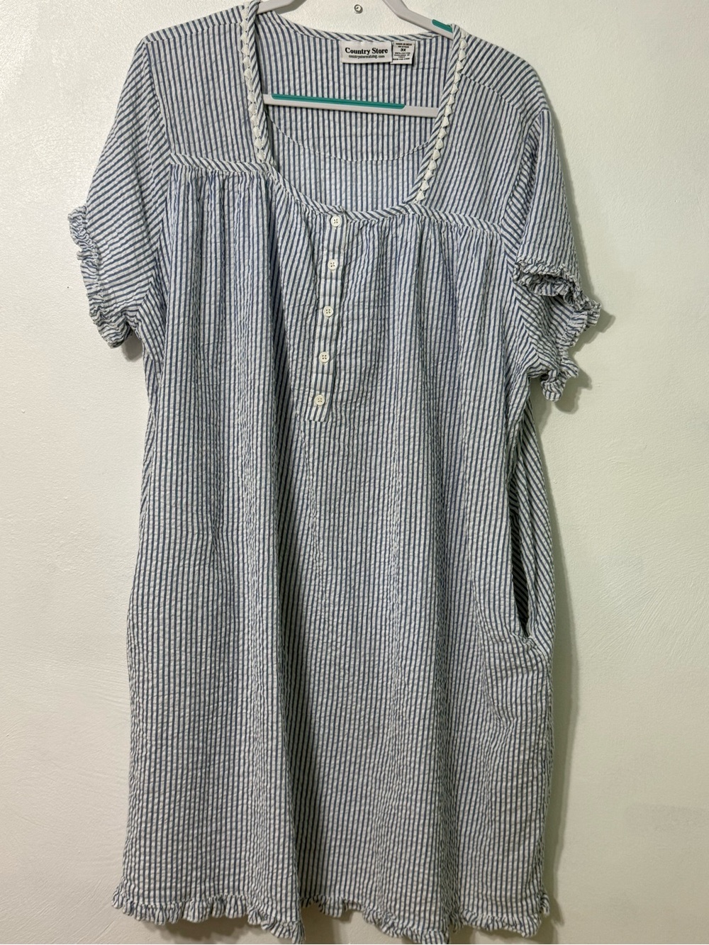 Country Store Blue Stripe Cotton House Dress Night Shirt 3X cotton